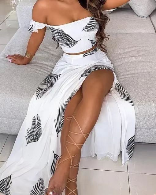 Women's Maxi Skirt with Floral Design and High Slit