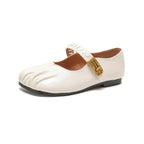 Women's Ballet Flats with Decorative Strap and Leather Surface