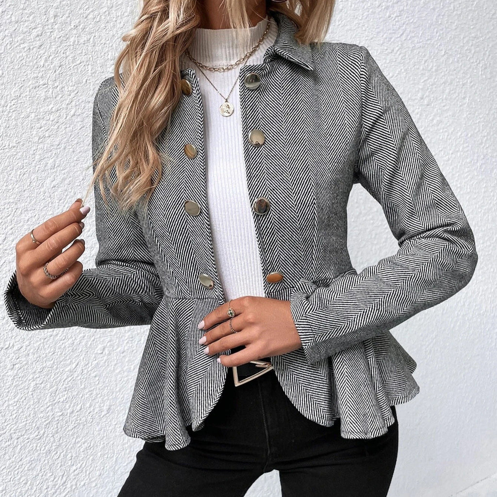 Women's Tailored Blazer with Asymmetric Hem and Button Details