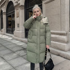 Women's Long-Sleeve Puffer Coat with Insulated Lining and Adjustable Hood