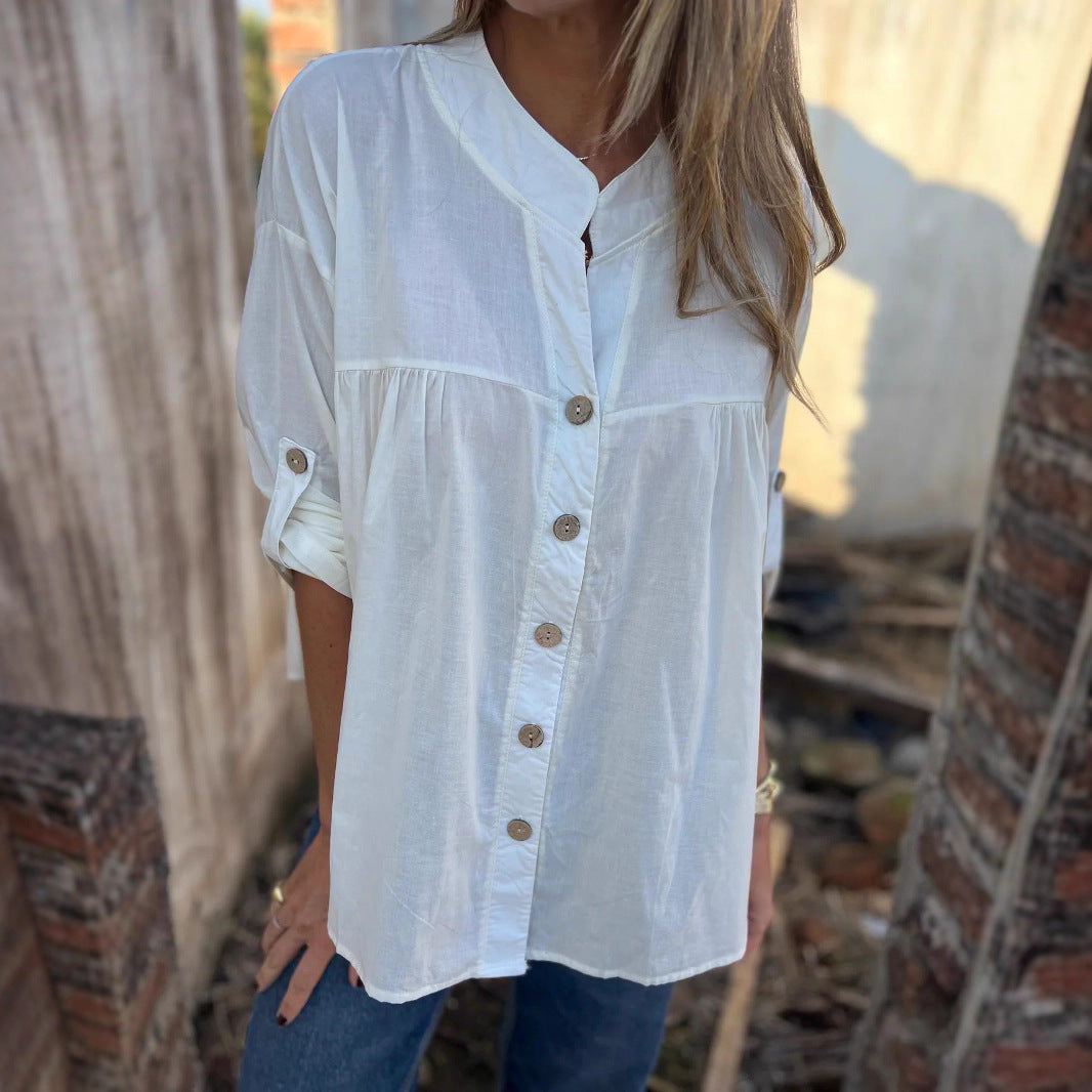 Women's Cotton Blouse with Button Placket