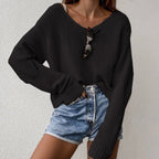 Women's Chunky Knit Sweater with Loose Fit and Wide V-Neck