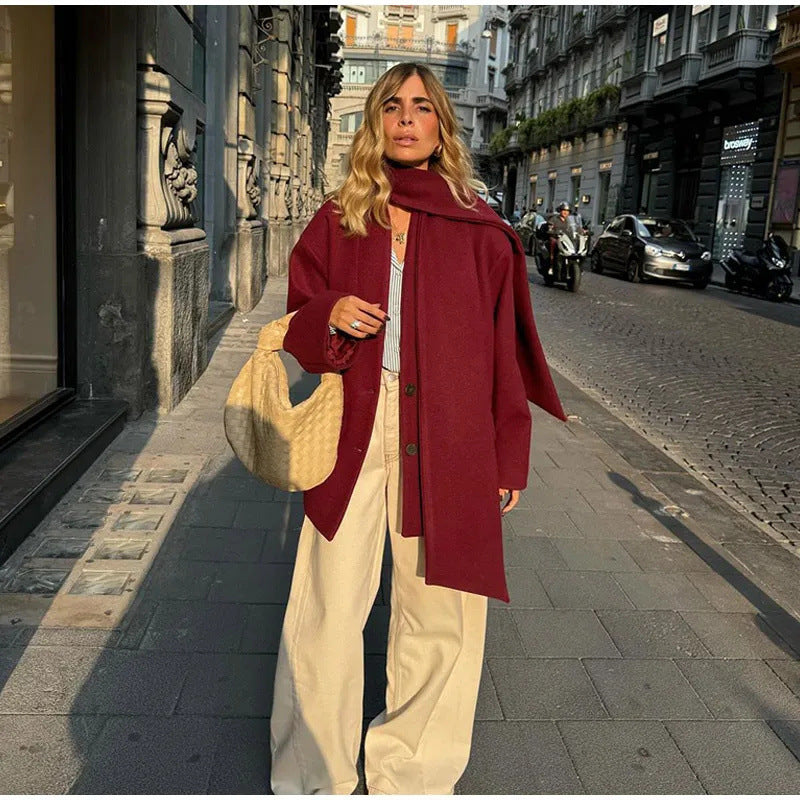 Women's Elegant Oversized Jacket with High Collar and Pockets