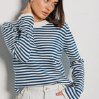 Women's Striped Casual Cotton-Blend Sweater