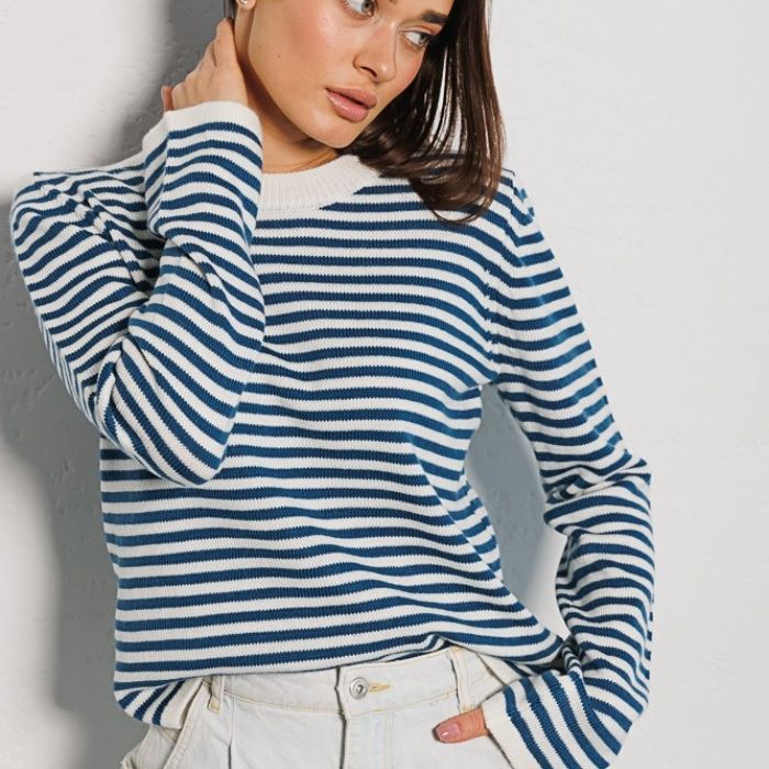 Women's Striped Casual Cotton-Blend Sweater