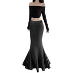 Women's Maxi Skirt with Ribbed Texture and Flared Hem