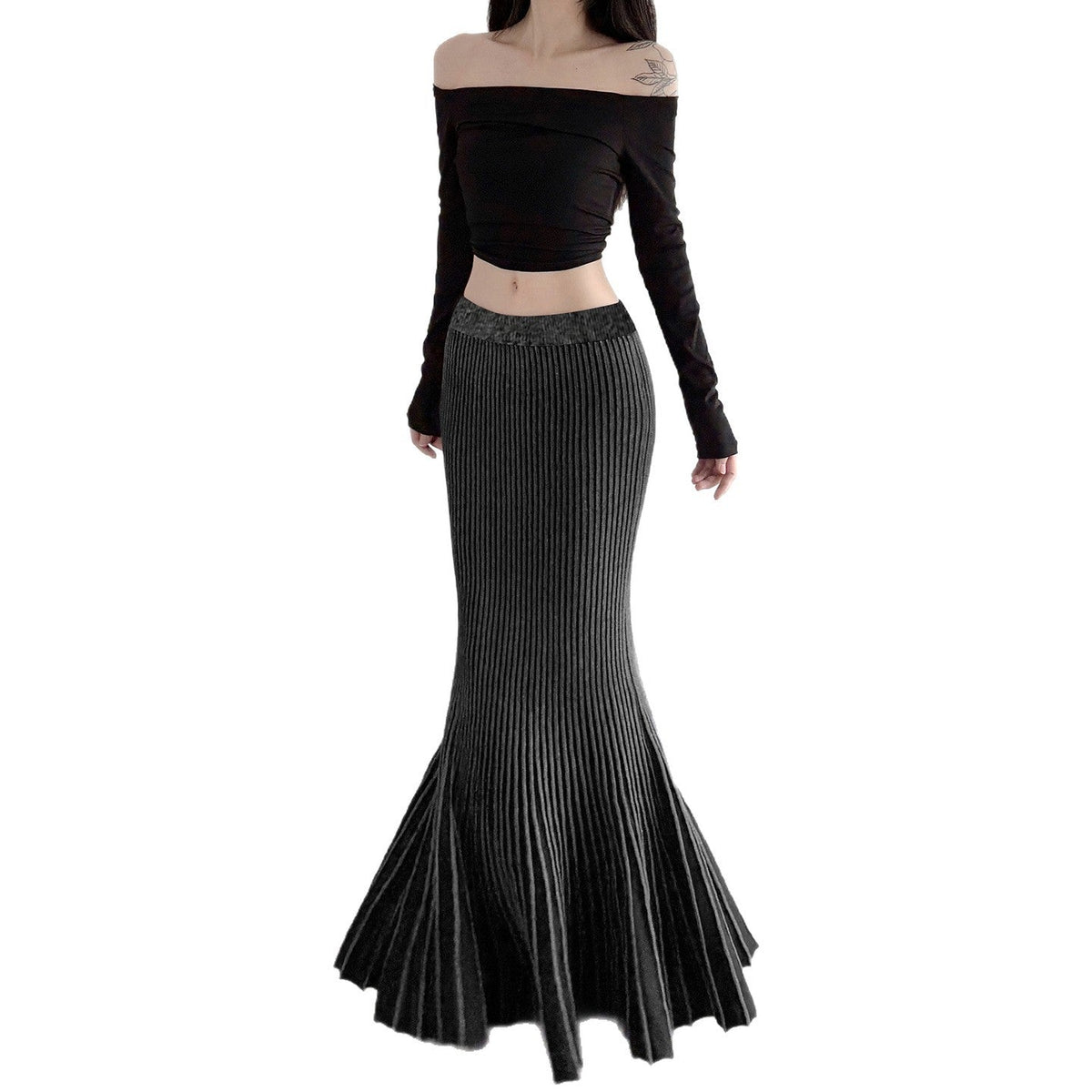 Women's Maxi Skirt with Ribbed Texture and Flared Hem
