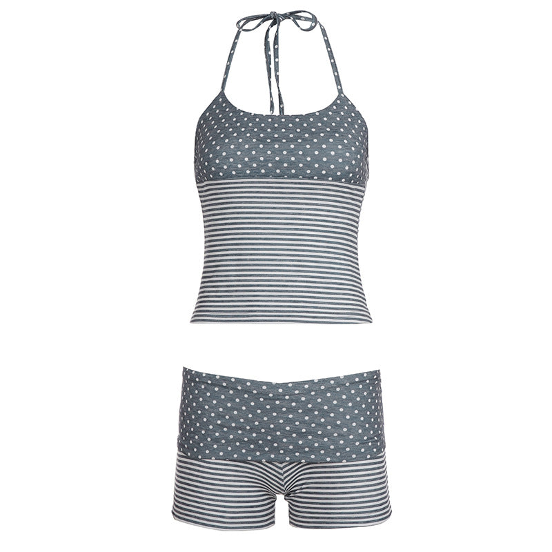 Women's Swimwear Set with Neck Ties and Elastic Waistband