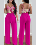 Women's Casual Floral Ruffled Top and Wide-Leg Pants Set