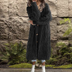 Women's Chunky Knit Coat with Elegant Cable Knit Structure and Buttons