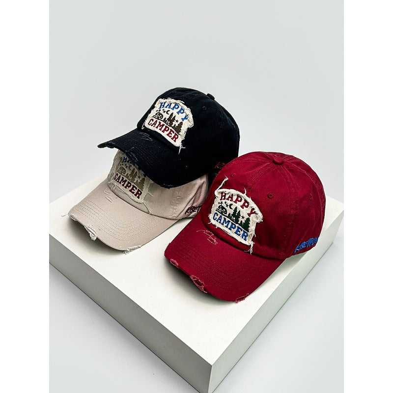 Men's Distressed Embroidered Camping Cap