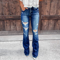Women's Flared Jeans with Distressed Details and High Waist