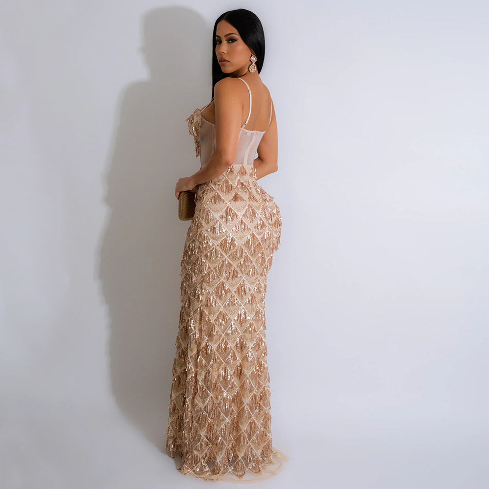 Elegant Evening Dress with Crystal Embellishment