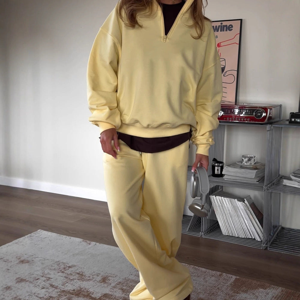 Women's Cozy Fleece Loungewear Set with Stand-Up Collar