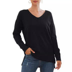 Elegant V-Neck Sweater with Asymmetrical Hem