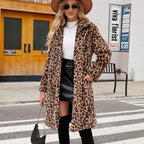 Women's Fluffy Leopard Print Plush Coat