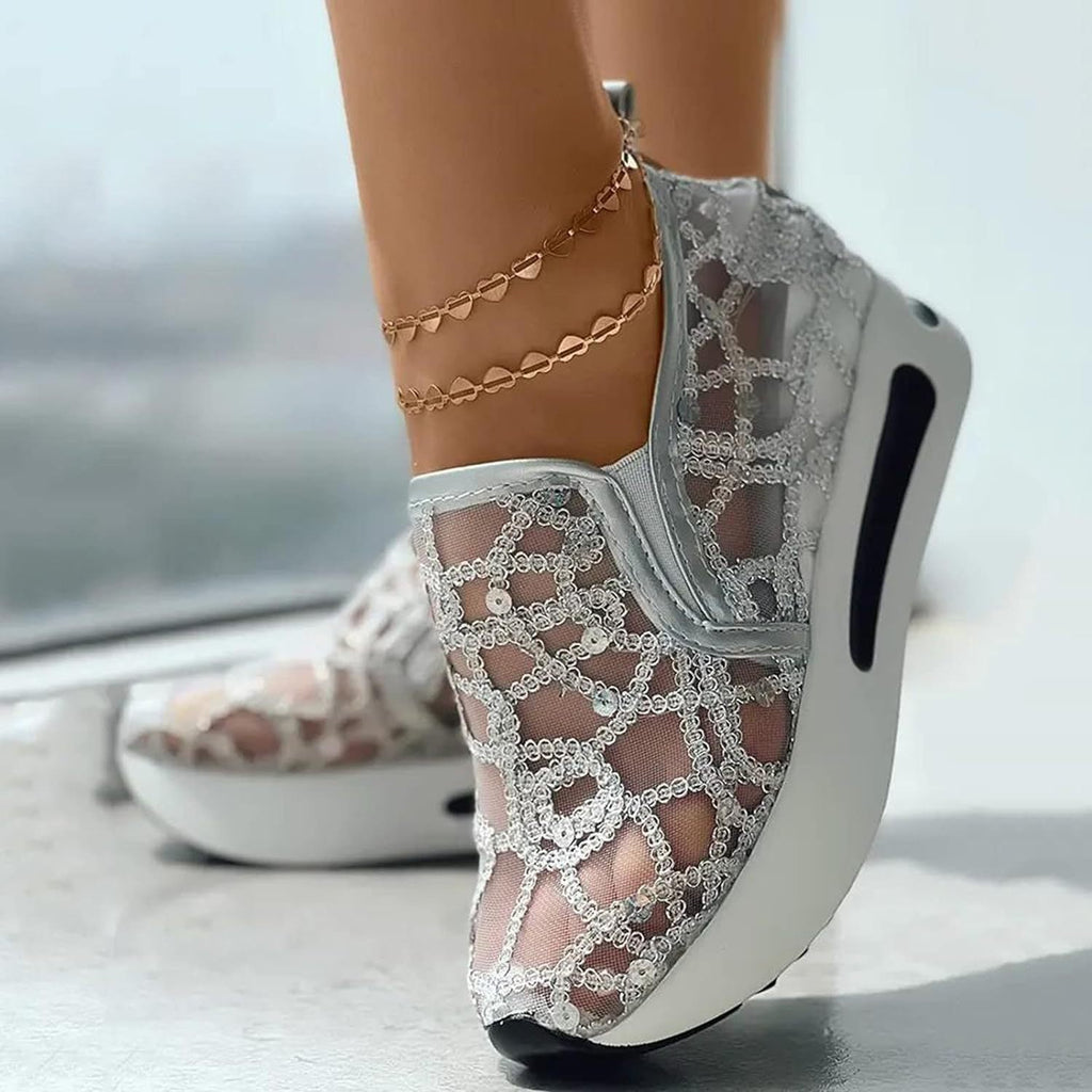 Women's Breathable Slip-On Sneakers with Glitter Pattern
