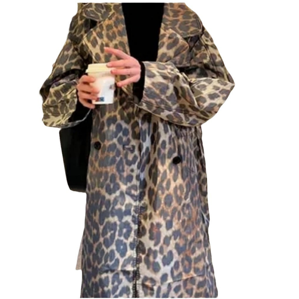 Women's Fashionable Leopard Print Trench Jacket