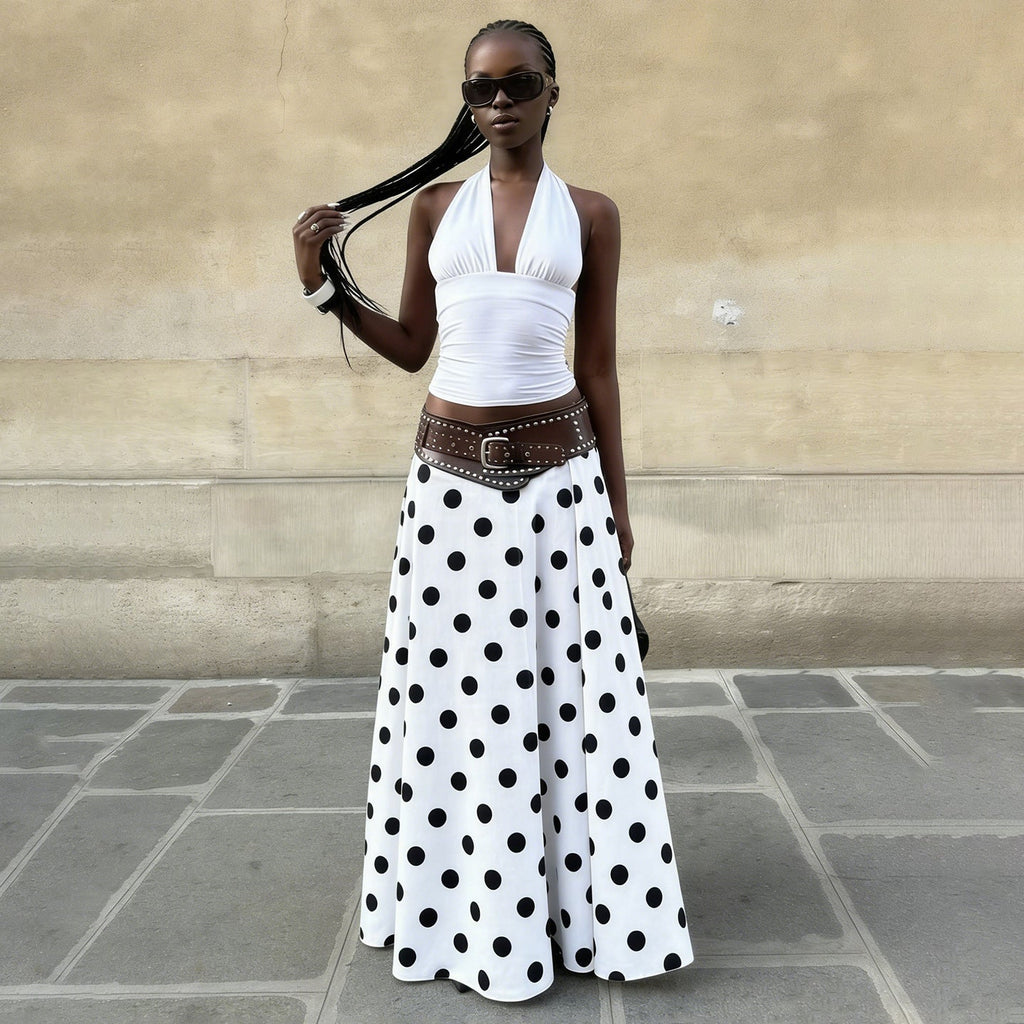 Flared Midi Skirt with Lace Waistband