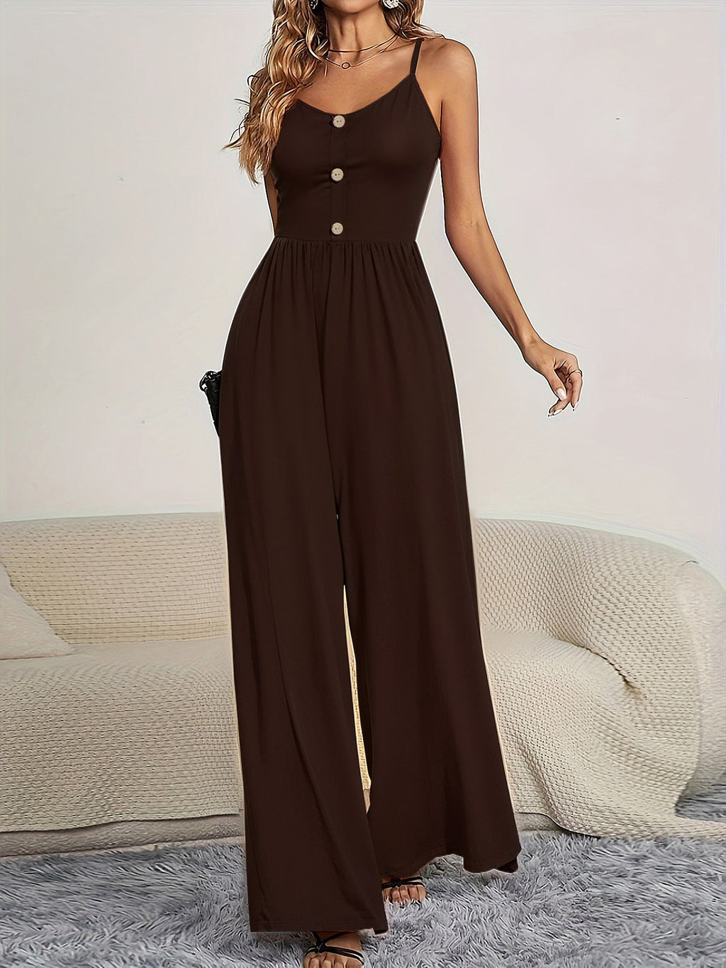 Women's Jumpsuit with Button-Up Top and Wide Leg