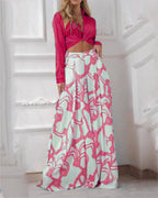 Women's Elegant Long-Sleeve Wrap Top and Maxi Skirt