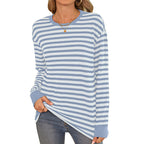 Women's Striped Long-Sleeve Shirt with Crew Neck