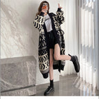 Women's Long Cardigan with Graphic Design and Deep Pockets