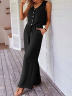 Women's Wide-Leg Jumpsuit with Button Detail