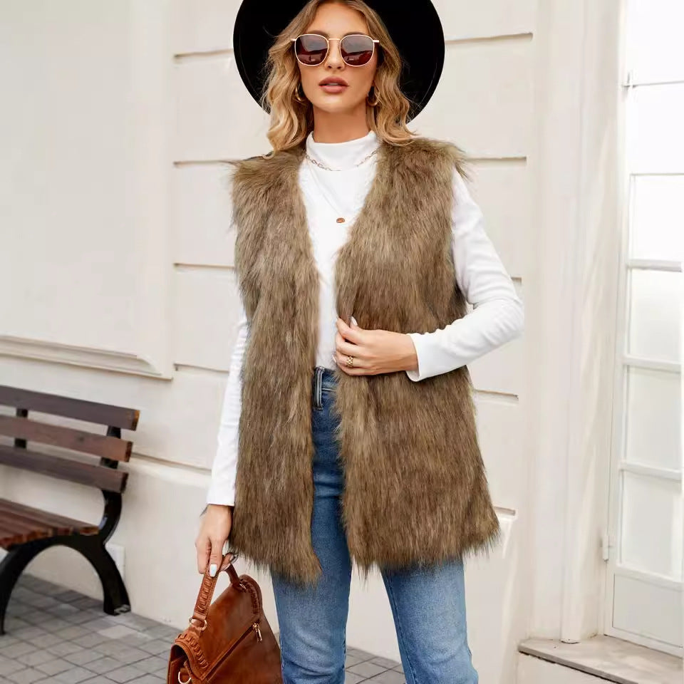 Elegant Faux Fur Vest with Open Front