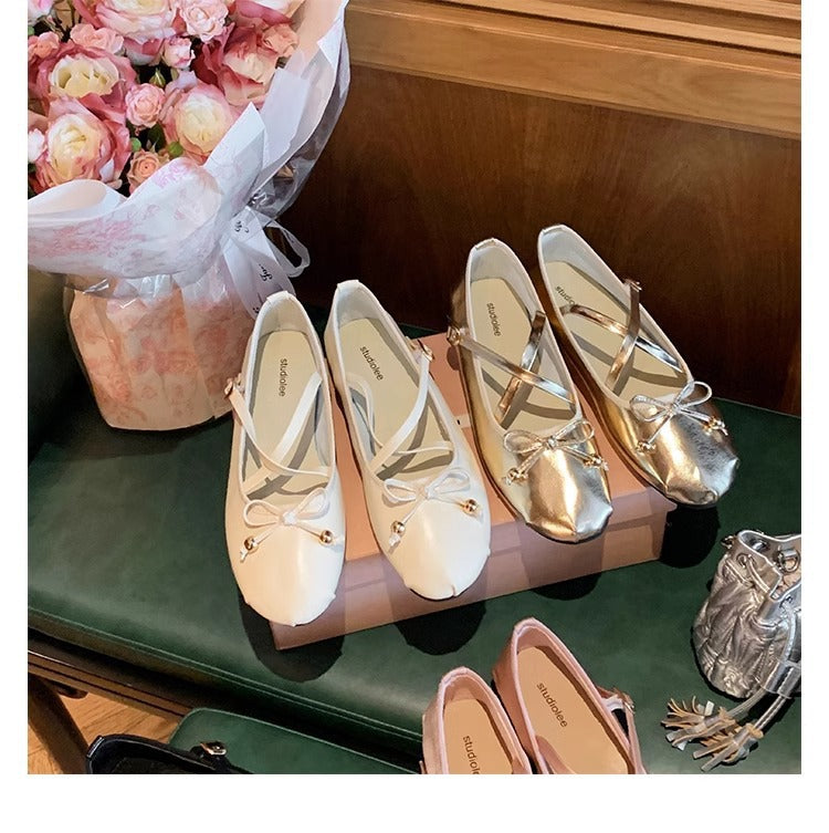 Women's Ballet Flats with Fine Straps and Bow Detail