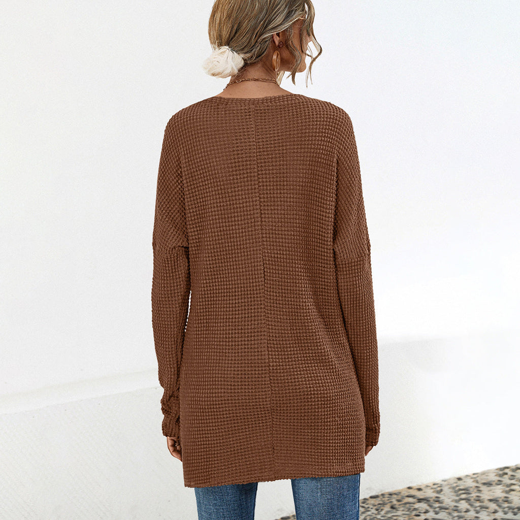 Casual Women's Long-Sleeve V-Neck Shirt with Chest Pocket