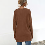 Casual Women's Long-Sleeve V-Neck Shirt with Chest Pocket