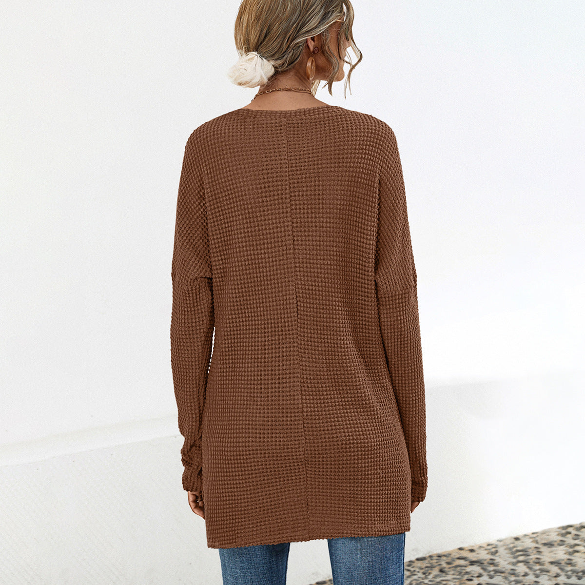 Casual Women's Long-Sleeve V-Neck Shirt with Chest Pocket