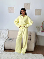 Women's wide Polo lounge set with elastic drawstring waistband and wide-leg jogging pants
