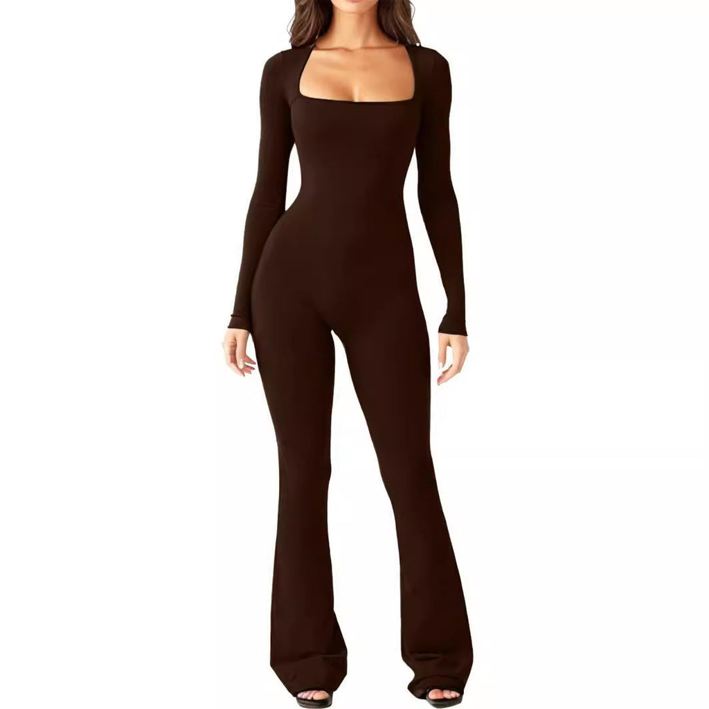 Women's Elegant Long-Sleeve Wide-Leg Jumpsuit