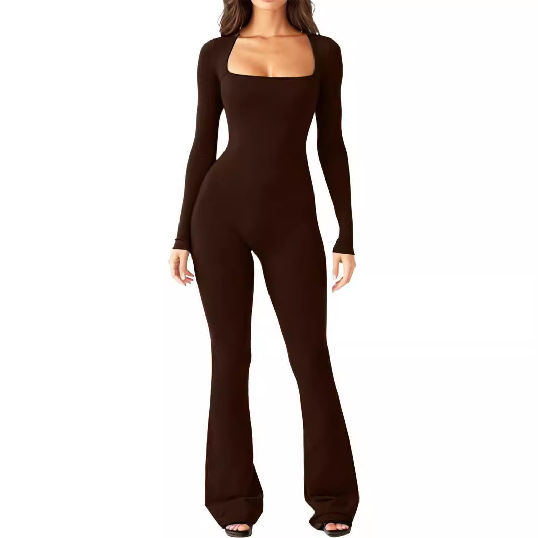 Women's Elegant Long-Sleeve Wide-Leg Jumpsuit