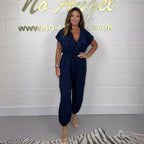 Women's Elegant Overall with V-Neck and Casual Half-Sleeves