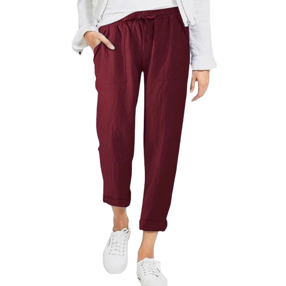 Women's Relaxed Linen Pants with Elastic Waist and Pockets