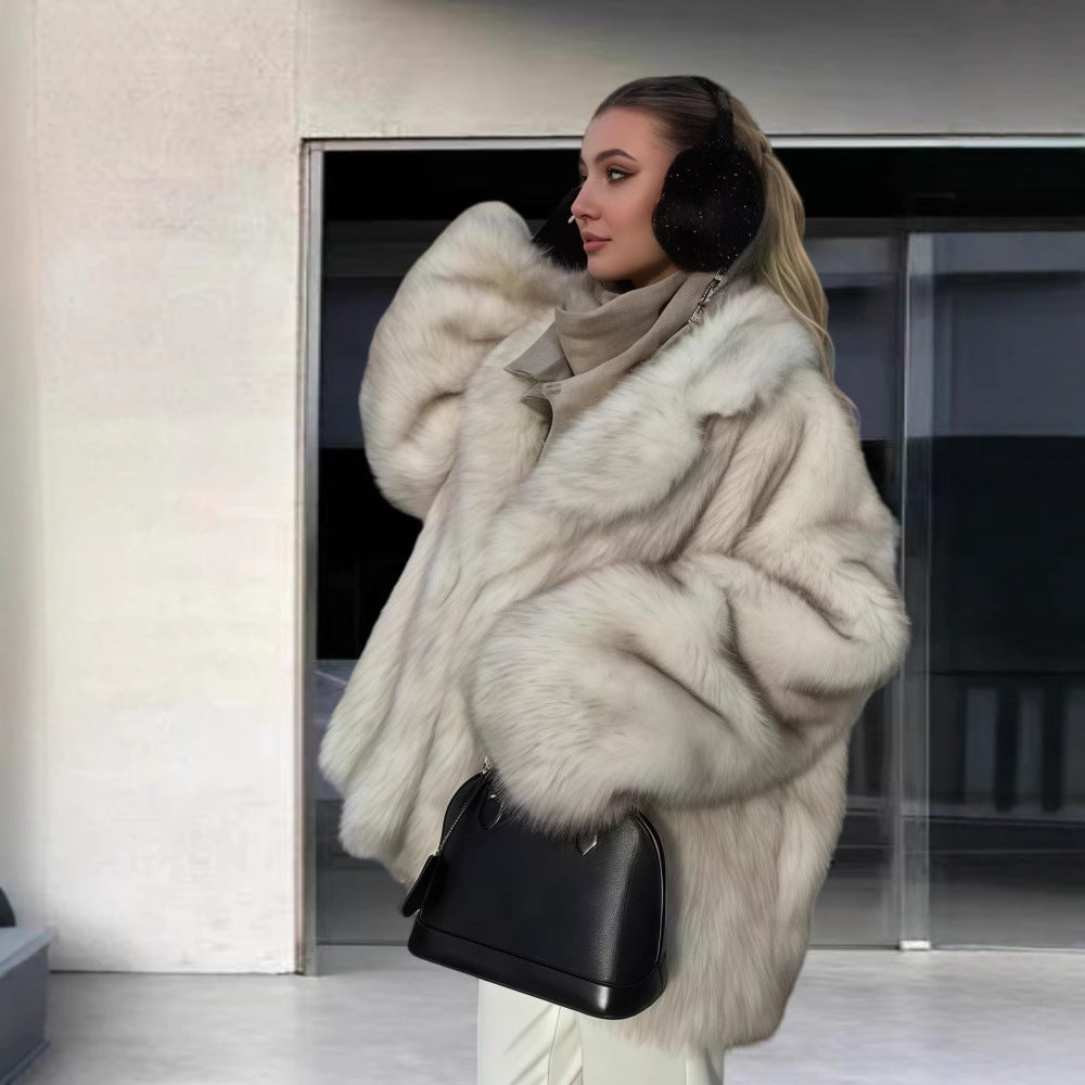 Women's Elegant Faux Fur Jacket with Sparkling Accents