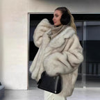 Women's Elegant Faux Fur Jacket with Sparkling Accents
