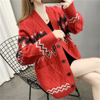 Women's Chunky Knit Cardigan with Pattern and Pockets