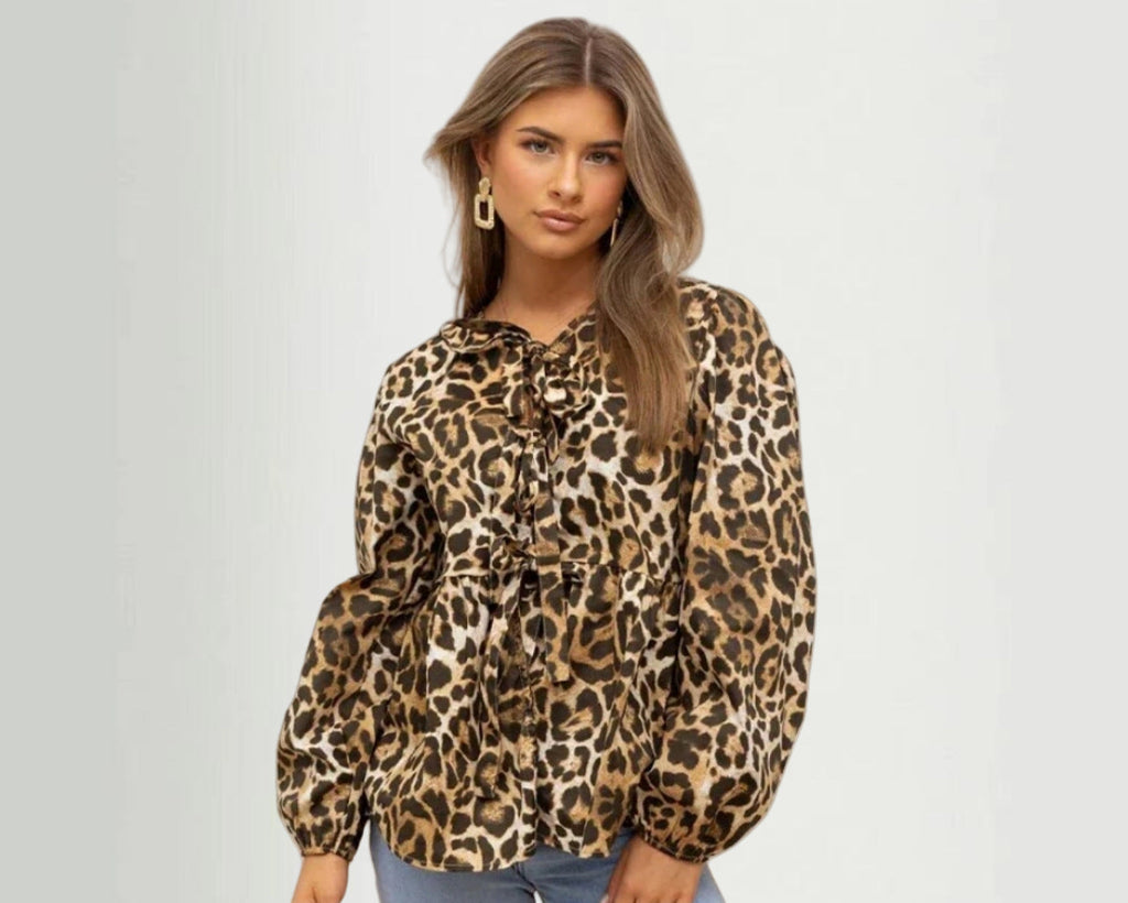 Women's Blouse with Ruffle Sleeves and Tie