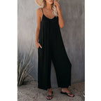 Women's Casual Summer Jumpsuit with Deep Neckline and Pockets