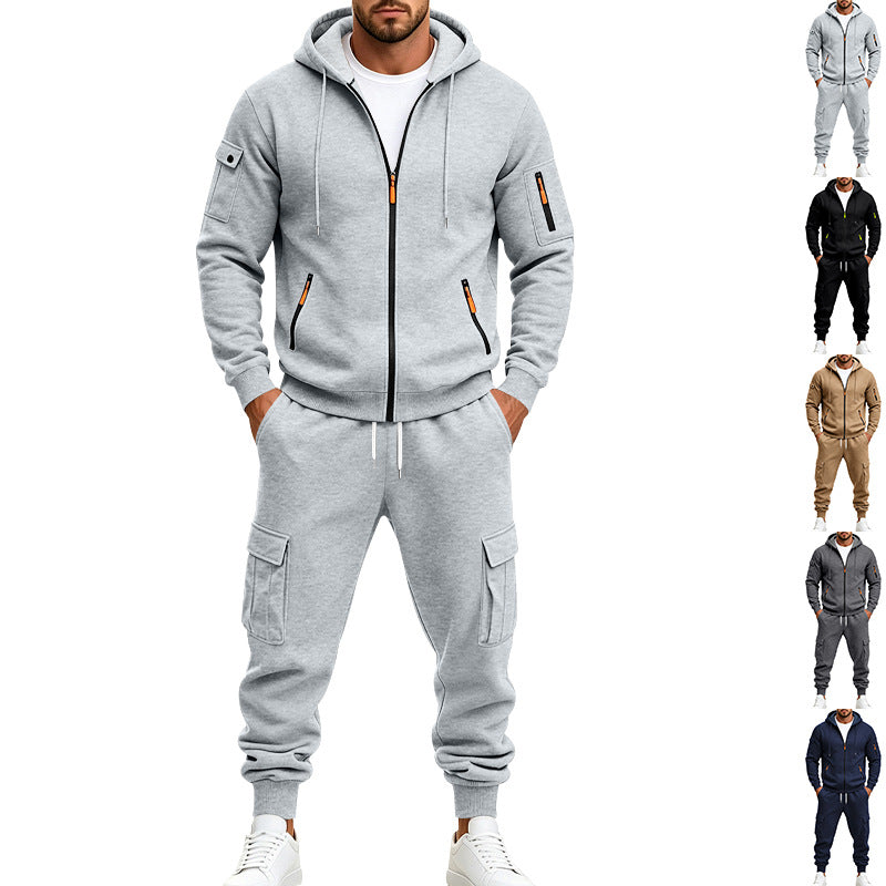 Men's Functional Cargo Sweatset with Hoodie and Multi-Pocket Jogger