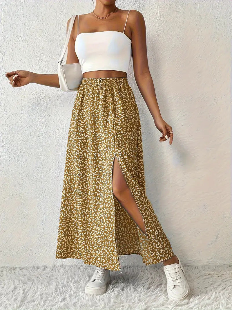 Women's Floral Maxi Skirt with Slit