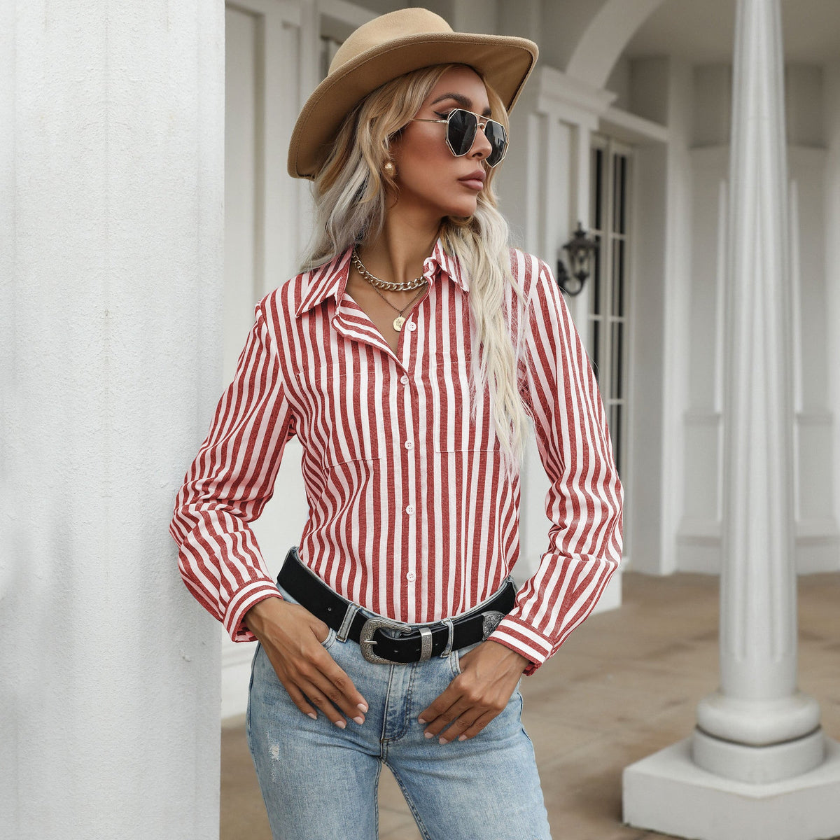 Women's Striped Long-Sleeve Shirt