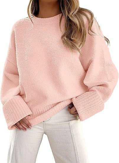 Women's Fluffy Oversized Pullover with Wide Cuffs
