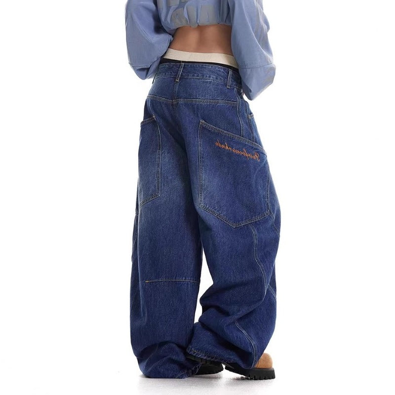 Women's Baggy Jeans with Wide Cut and Practical Cargo Pockets