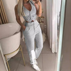 Women's Comfortable Lounge Set with Button Details and Wide Legs