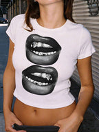 Women's Crop T-Shirt with Retro Phone Design